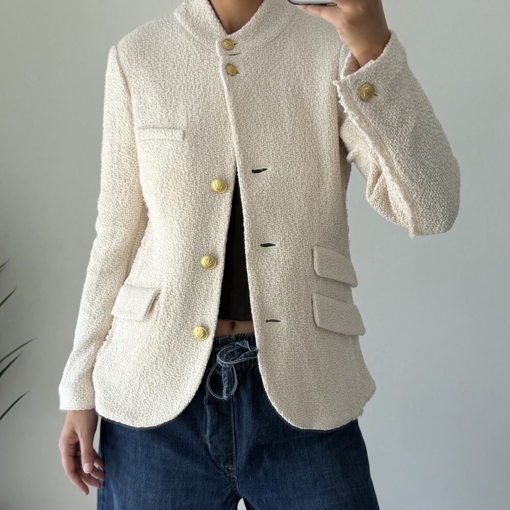 Rag & Bone Slade Blazer Womens 8 Ecru Textured Boucle Tweed Knit Cotton Luxury